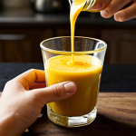 Golden Milk & Honey**

"A glass of golden milk with a swirl of honey, safe for work, appropriate content, fully clothed, professional, modest, family-friendly, turmeric powder sprinkled on top, warm lighting, perfect anatomy, correct proportions, natural pose, well-formed hands, proper finger count, natural body proportions, in a cozy kitchen setting, steam rising, healthy drink."

**