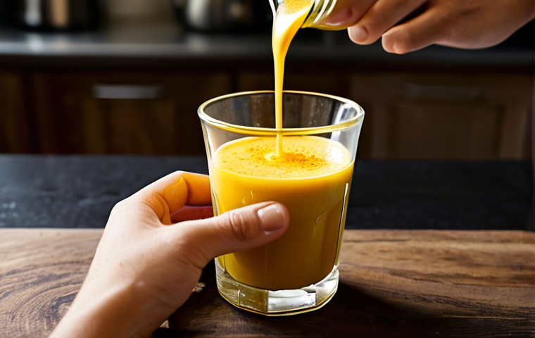 Golden Milk & Honey**
"A glass of golden milk with a swirl of honey, safe for work, appropriate content, fully clothed, professional, modest, family-friendly, turmeric powder sprinkled on top, warm lighting, perfect anatomy, correct proportions, natural pose, well-formed hands, proper finger count, natural body proportions, in a cozy kitchen setting, steam rising, healthy drink."
**