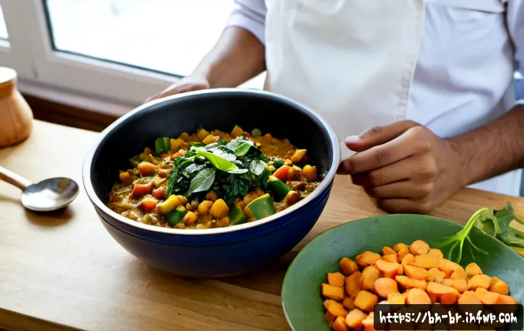 알레르기 대응을 위한 저당 요리법 - Photorealistic bright home kitchen scene, a South Asian cook preparing a low-sugar allergy-friendly ...